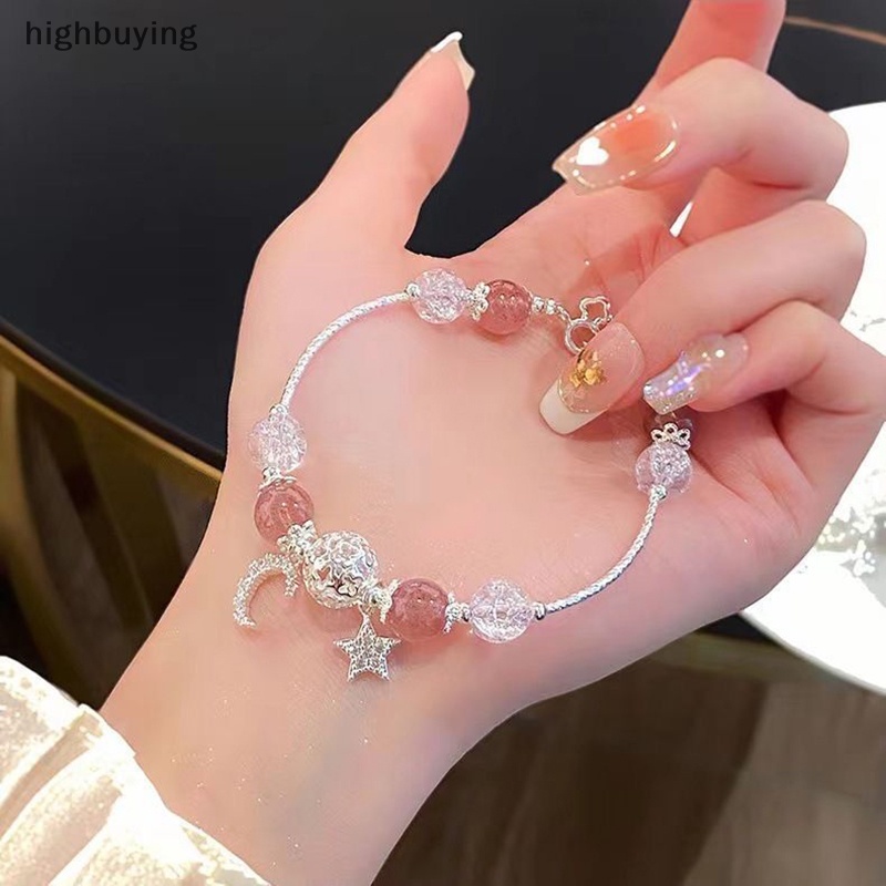 [highbuying] สวยหรู สีชมพู สร้อยข้อมือ สําหรับผู้หญิง น่ารัก ดาว ดวงจันทร์ สร้อยข้อมือ โซ่โลหะ ลูกปัด สร้อยข้อมือ น้องสาว แฟนสาว ของขวัญ ใหม่ พร้อมส่ง