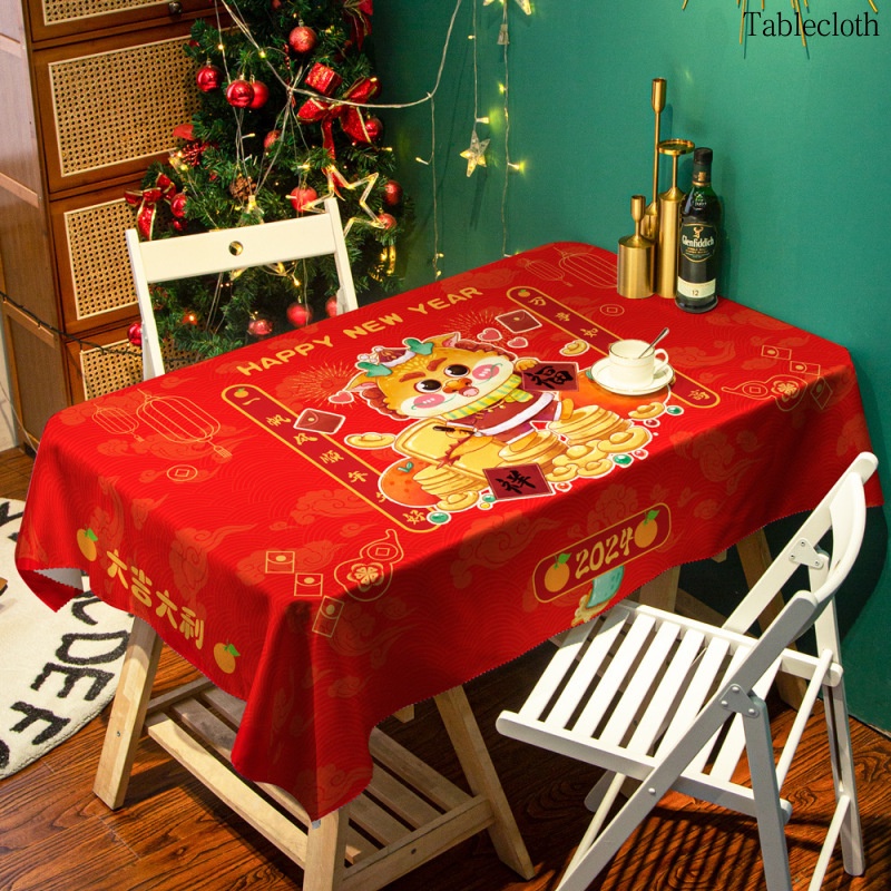 ผ้าปูโต๊ะ ลายมังกร สีแดง อเนกประสงค์ สําหรับตกแต่งห้องนั่งเล่น เทศกาลตรุษจีน 2024