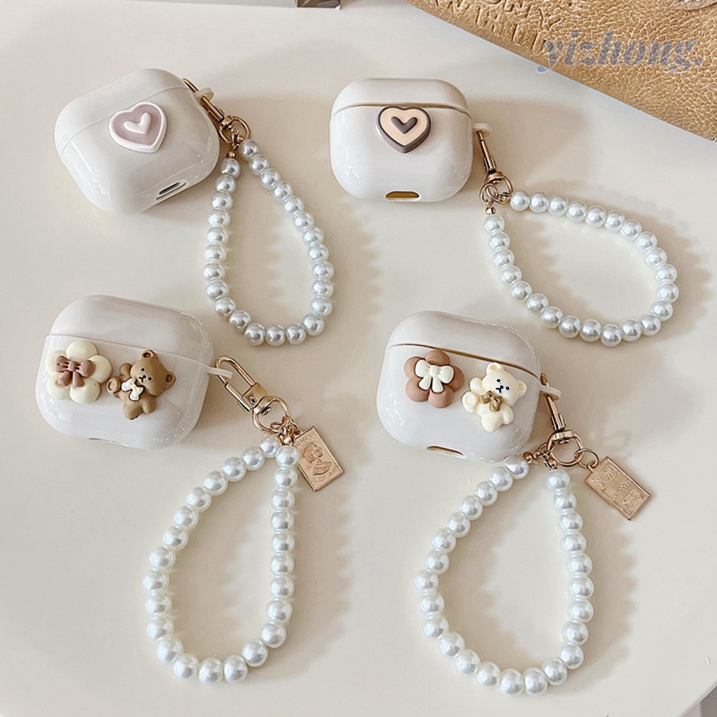 เคสป้องกันหูฟัง TPU แบบนิ่ม ลายดอกไม้ และหมีน่ารัก ป้องกันการสูญหาย สีเบจ สําหรับ Lenovo Thinkplus L