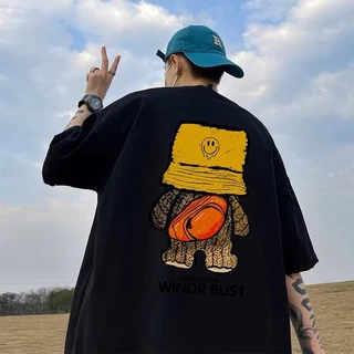 【 M-8xl 】เสื้อยืดแขนสั้น พิมพ์ลายหมี พลัสไซซ์ สไตล์เกาหลี ฮิปฮอป สําหรับผู้ชาย