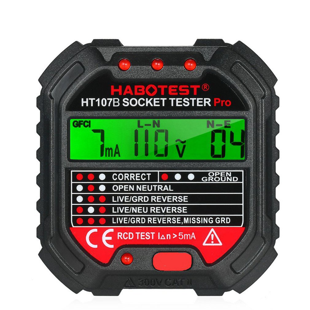 【pink3c】Circuit Polarity Socket Tester HABOTES GFCI 90-250V Socket Tester HT107B