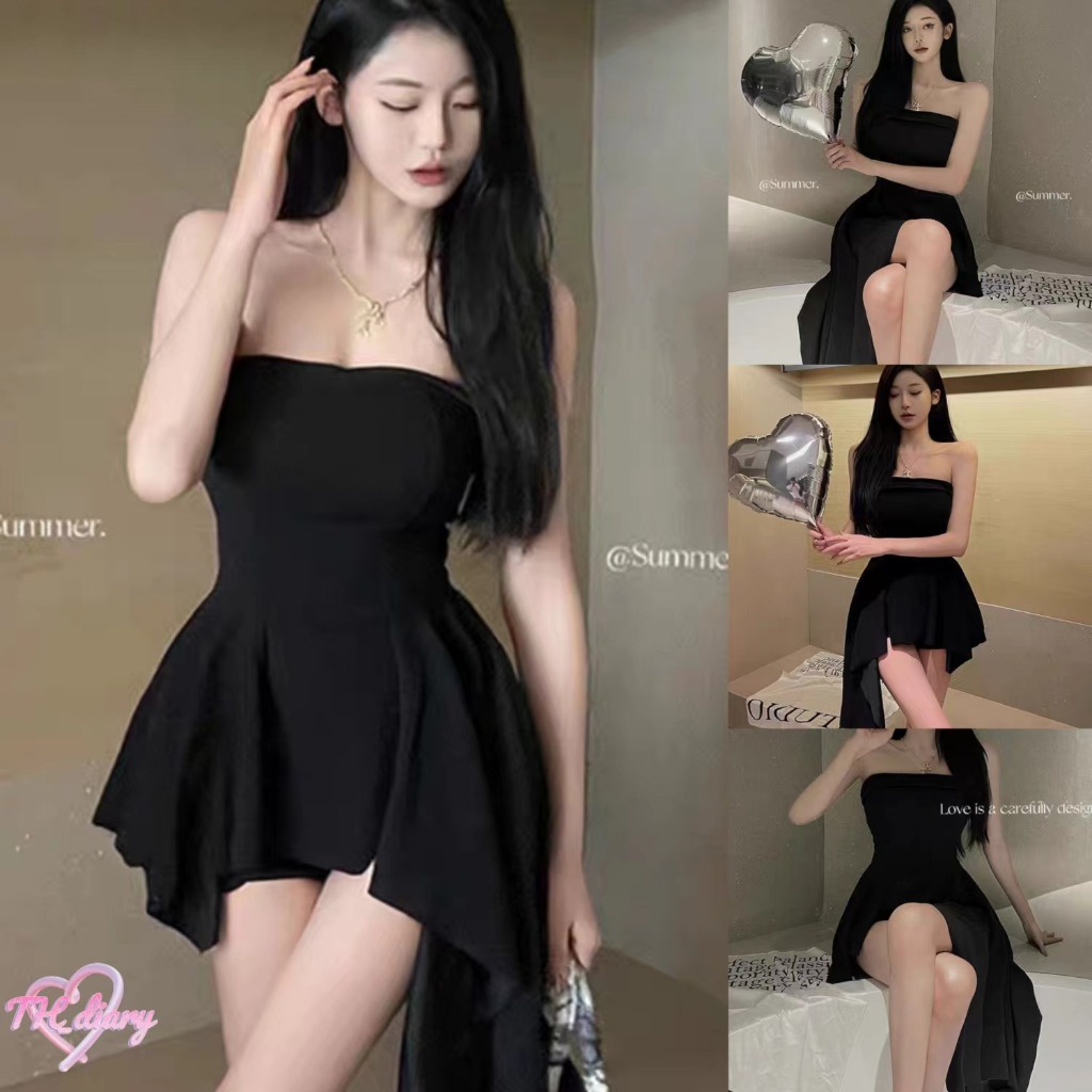 (จัดส่งจากกรุงเทพฯ) ฤดูร้อนรูปแบบใหม่ สไตล์คนดัง ทรงเข้ารูป ทรงไม่สม่ำเสมอ กระโปรงยาว（RR015）
