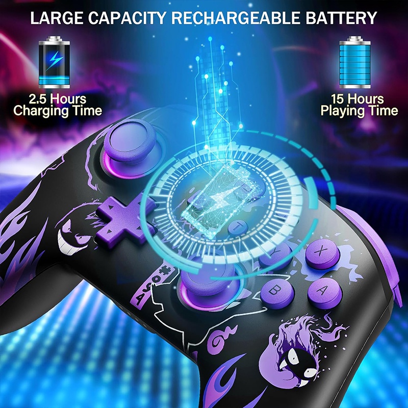 จอยสติ๊กควบคุม แบบไร้สาย สําหรับ Nintendo Switch OLED Lite พร้อมจอยสติ๊ก LED Motion Vibration Turbo Wakeup Gengar