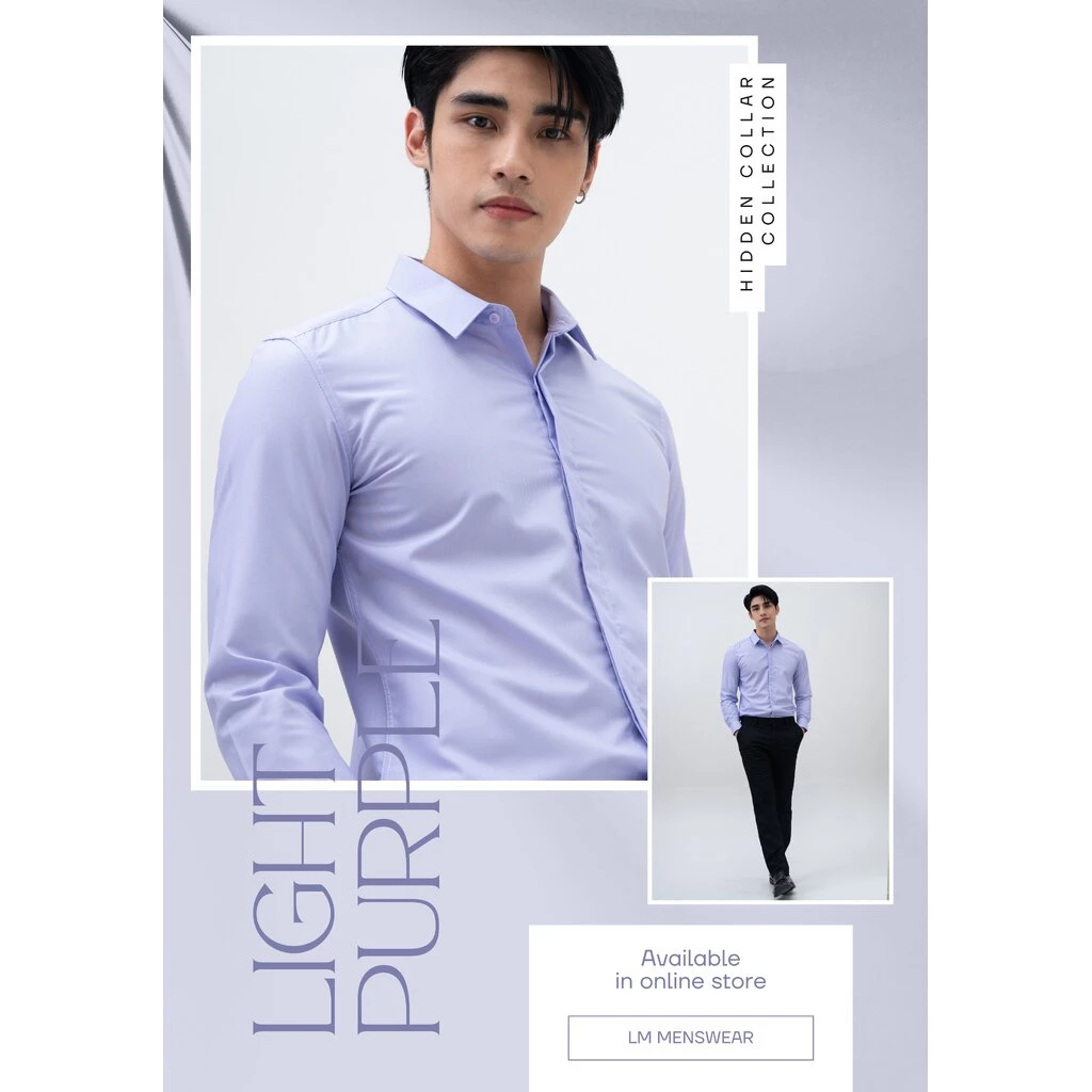 เสื้อเชิ้ตคุณภาพ คอปก 2 แบบ (ซ่อนกระดุม / โชว์กระดุม) สีม่วงอ่อน (Light Purple)