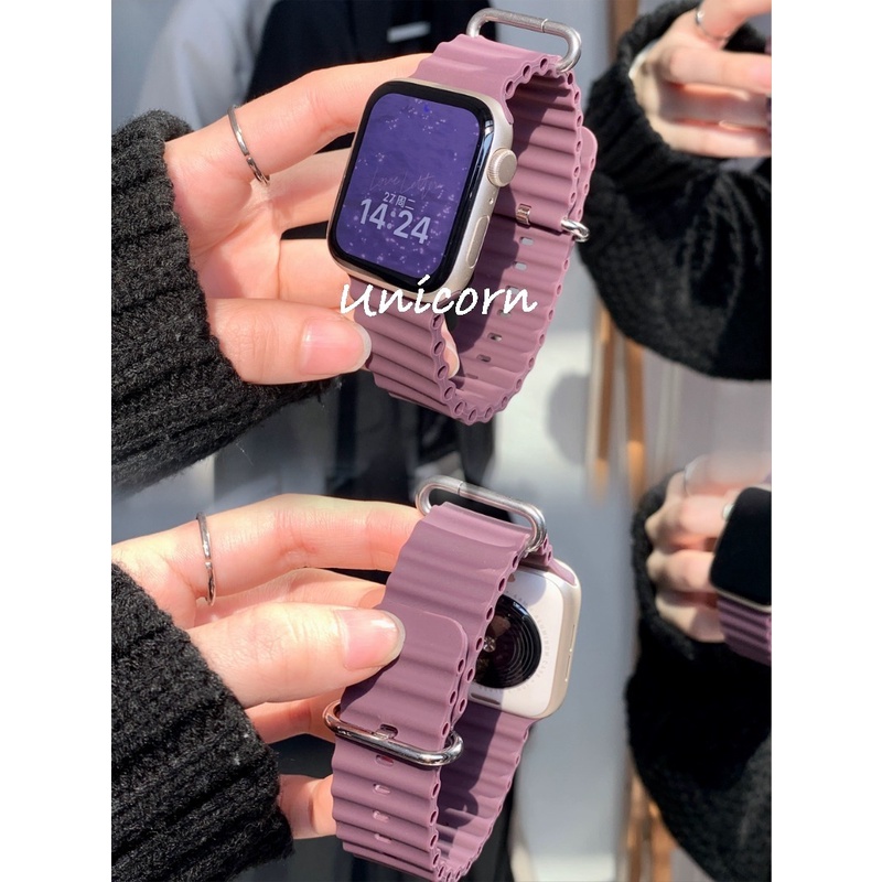 สายซิลิโคนสําหรับ Apple watch Ultra/2 49 มม.Ocean Sports breathable soft สายรัดข้อมือสําหรับ iwatch 10 9 8 7 6 5 4 SE 42 มม.46 มม.45 มม.41 มม.44 มม.40 มม.