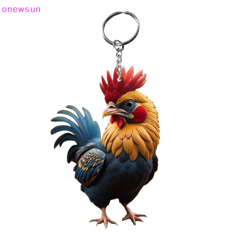 Onew พวงกุญแจอะคริลิค จี้รูปสัตว์ ไก่ ไก่ ไก่ สร้างสรรค์ สําหรับตกแต่งต้นคริสต์มาส รถยนต์