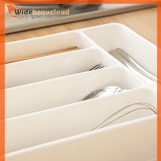 Widebeaucloud 4/5 ช่องช้อนส้อมทุกวันลิ้นชัก Divider ถาดสี่เหลี่ยมผืนผ้าทําความสะอาดง่ายบ้านครัวช้อนส้อมแยกกล่อง