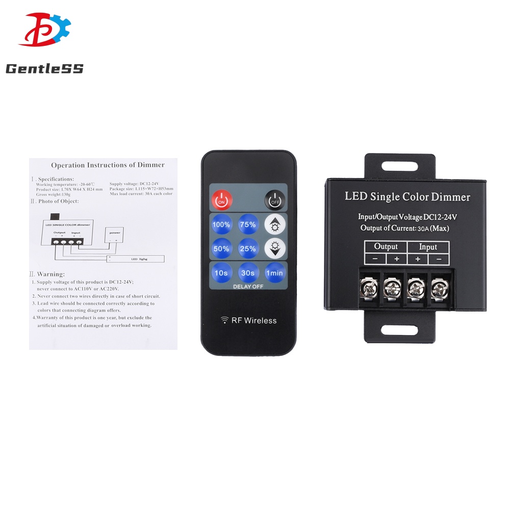 DC12-24V 30A 11-Key LED Monochrome RF Dimmer รีโมทคอนโทรลไร้สาย Light Strip Controller