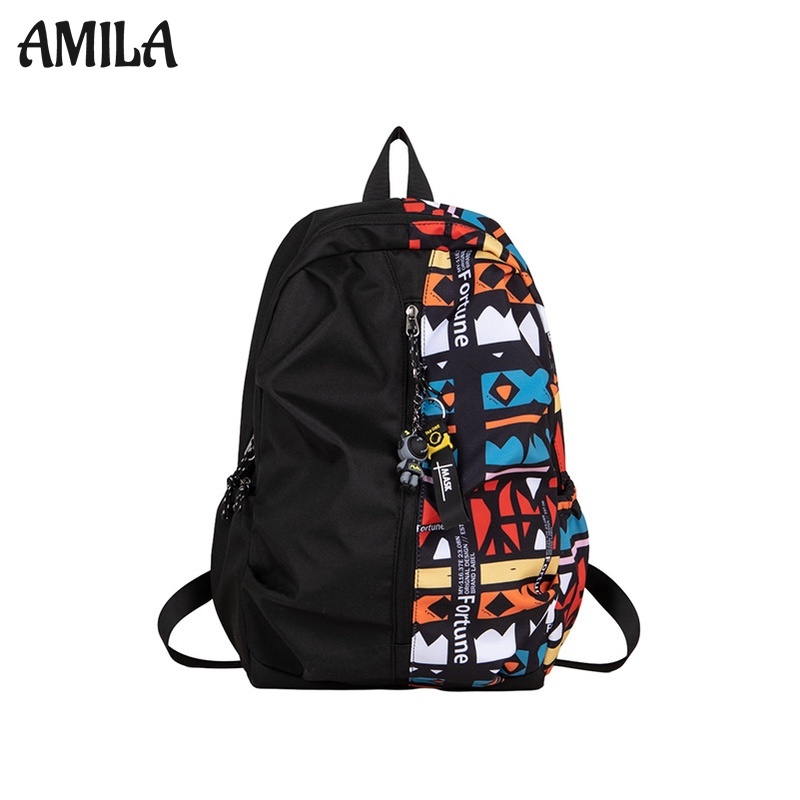Amila ใหม่ กระเป๋าเป้สะพายหลังแฟชั่น ความจุสูง ลายกราฟฟิตี้ เหมาะกับการพกพาเดินทาง เล่นกีฬากลางแจ้ง