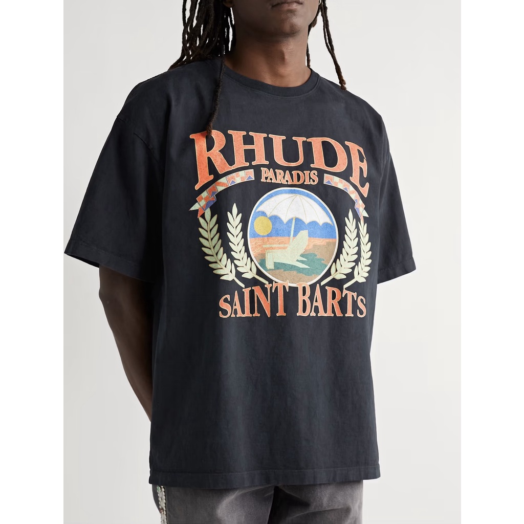 ดีมาก Mhwn Rhude Summer Vacation Beach Retro Short Sleeve T-shirt Cotton 260G Maychao Original