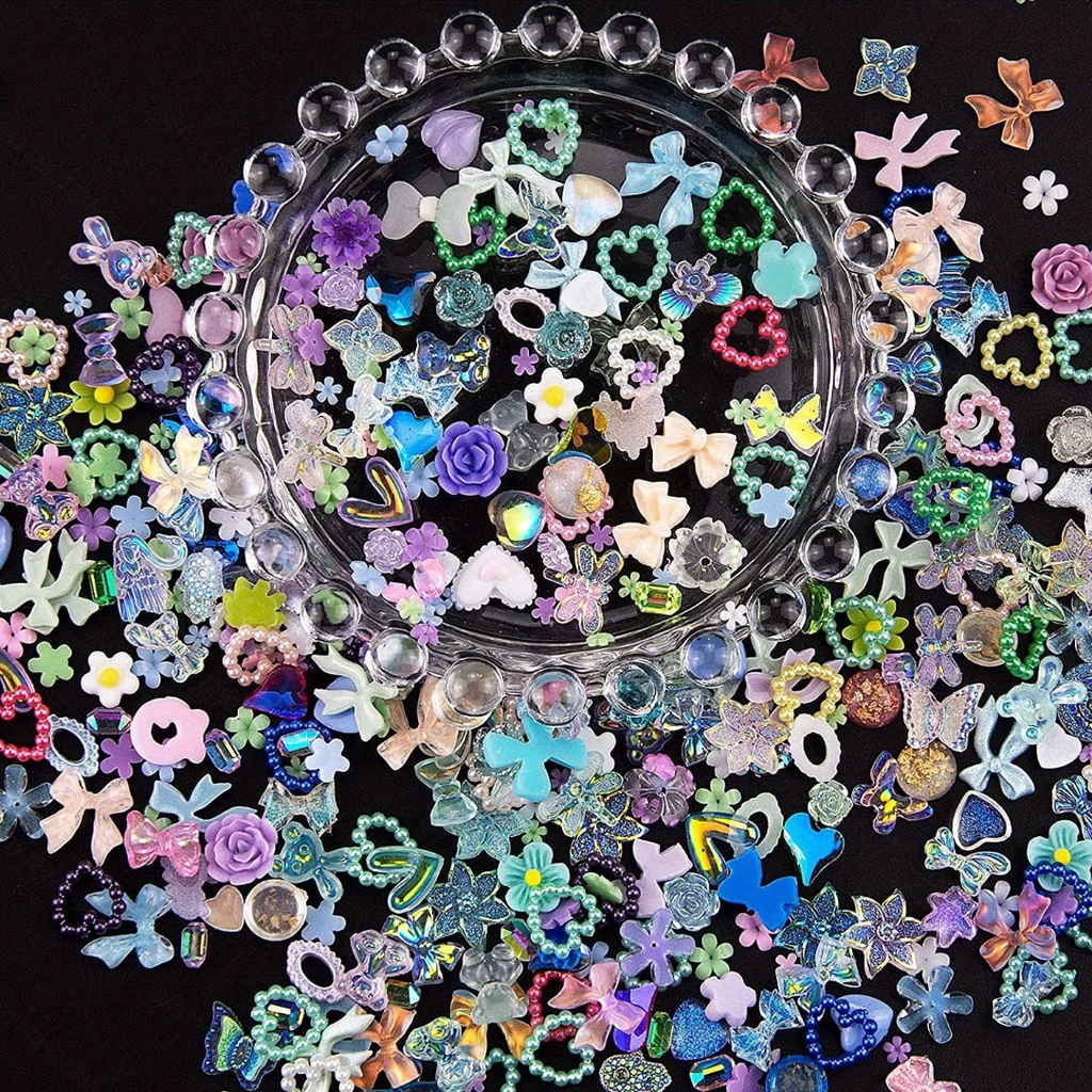 150 ชิ้น/แพ็คที่มีสีสัน Bownot เล็บ Aurora ผีเสื้อ Glitter 3D เรซิ่น DIY ตกแต่งเล็บ