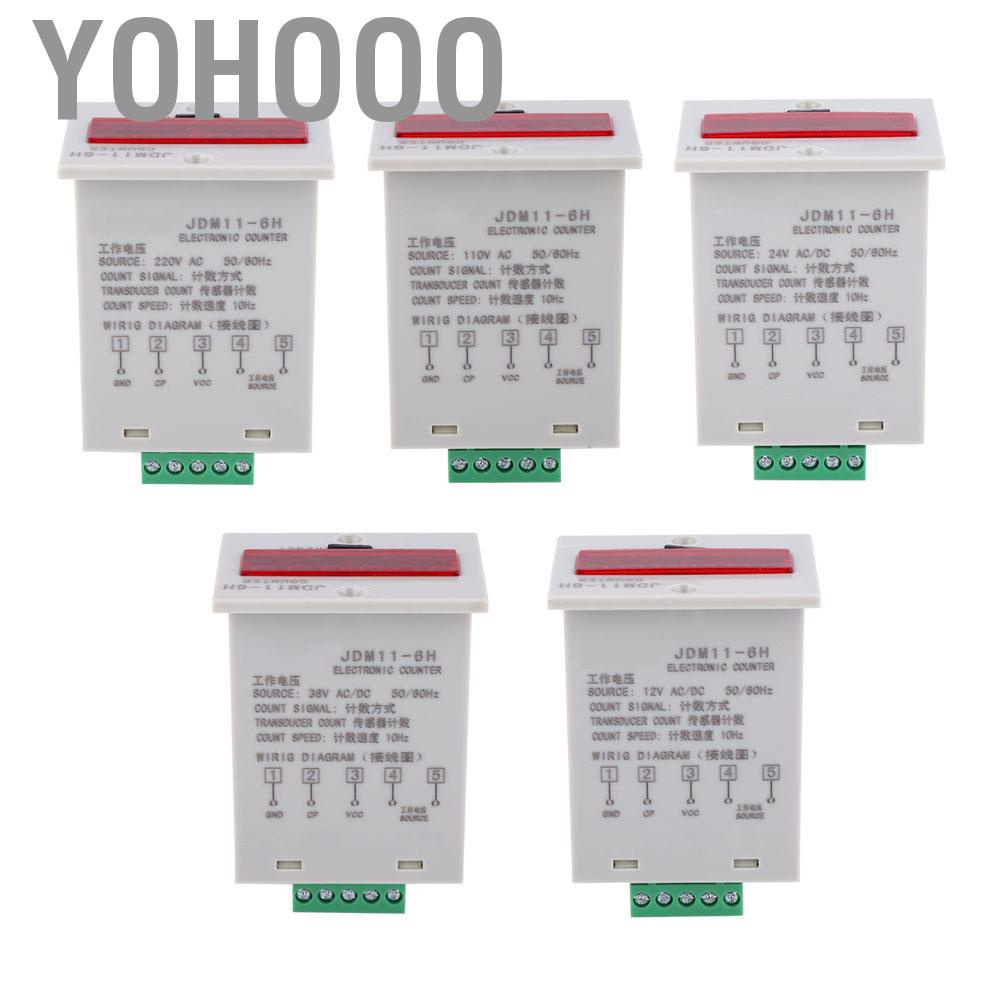 Yohooo JDM11-6H เคาน์เตอร์อิเล็กทรอนิกส์ 6 หลัก LED ดิจิตอลจอแสดงผลรีเลย์ Transducer นับ