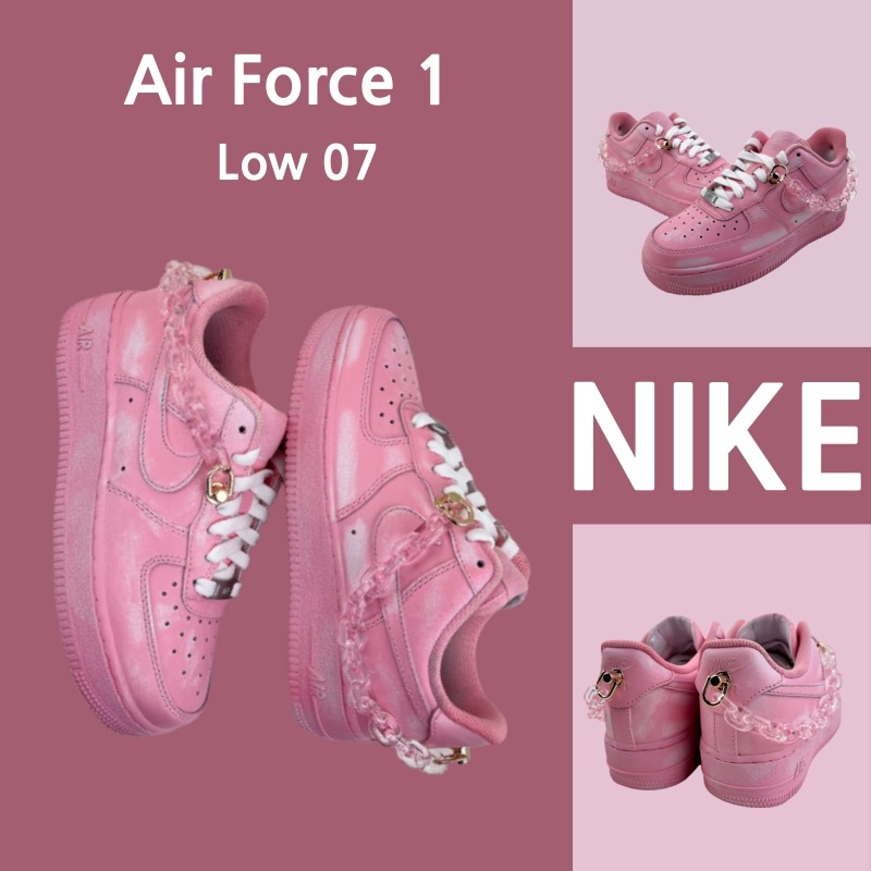 （Real shot）Nike Air Force 1 Low 07 pink crystal necklace 100% genuine sneakers, shoes, running shoes