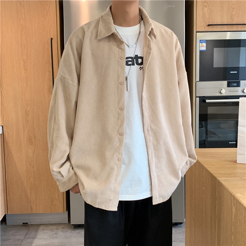 เสื้อ แขนยาว เสื้อแจ็กเก็ตแขนยาวลําลอง ผ้าลูกฟูก สไตล์เกาหลี แฟชั่นฤดูใบไม้ผลิ สําหรับผู้ชาย