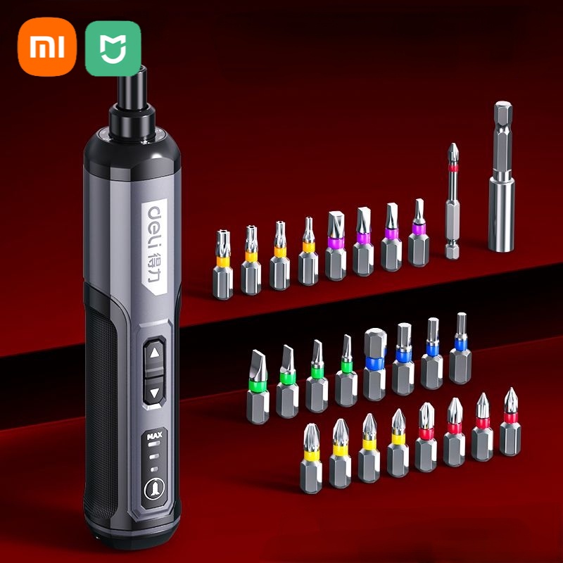 Xiaomi Deli ชุดไขควงไฟฟ้าไร้สาย 4V ด้ามจับ USB พร้อมดอกสว่าน 26 ชิ้น สําหรับซ่อมแซมบ้าน