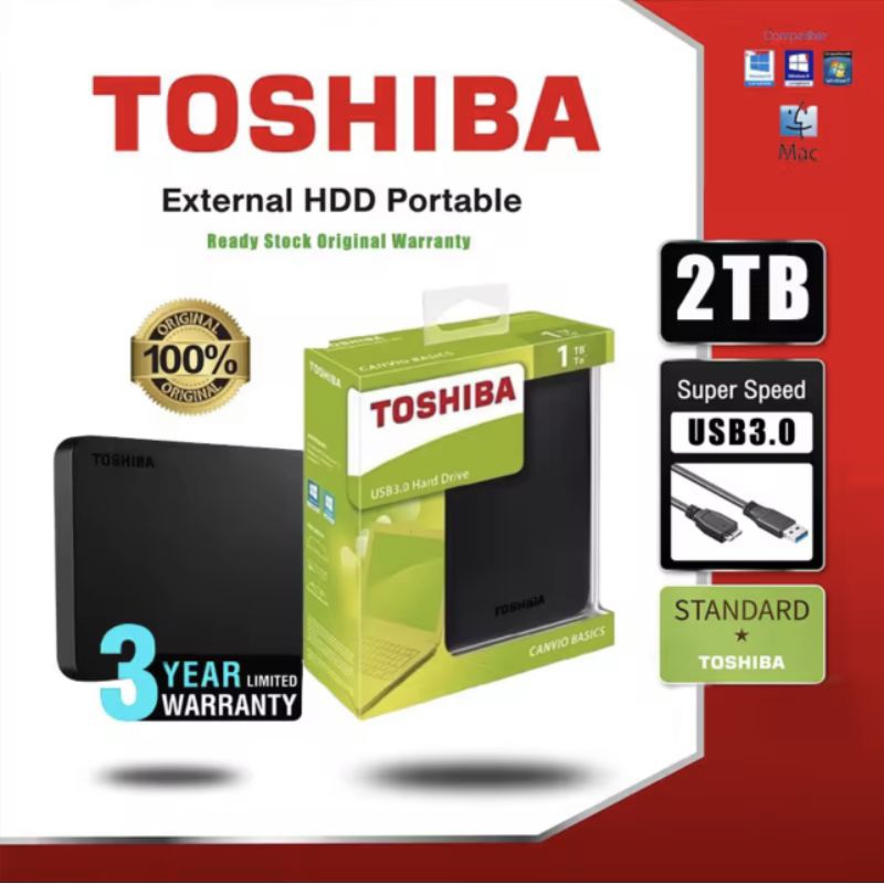 [รับประกันของแท้ 100%] Toshiba HDD external harddisk 1tb/2tb ฮาร์ดดิสพกพา Toshiba HDD1TB/2TB usb3.0 