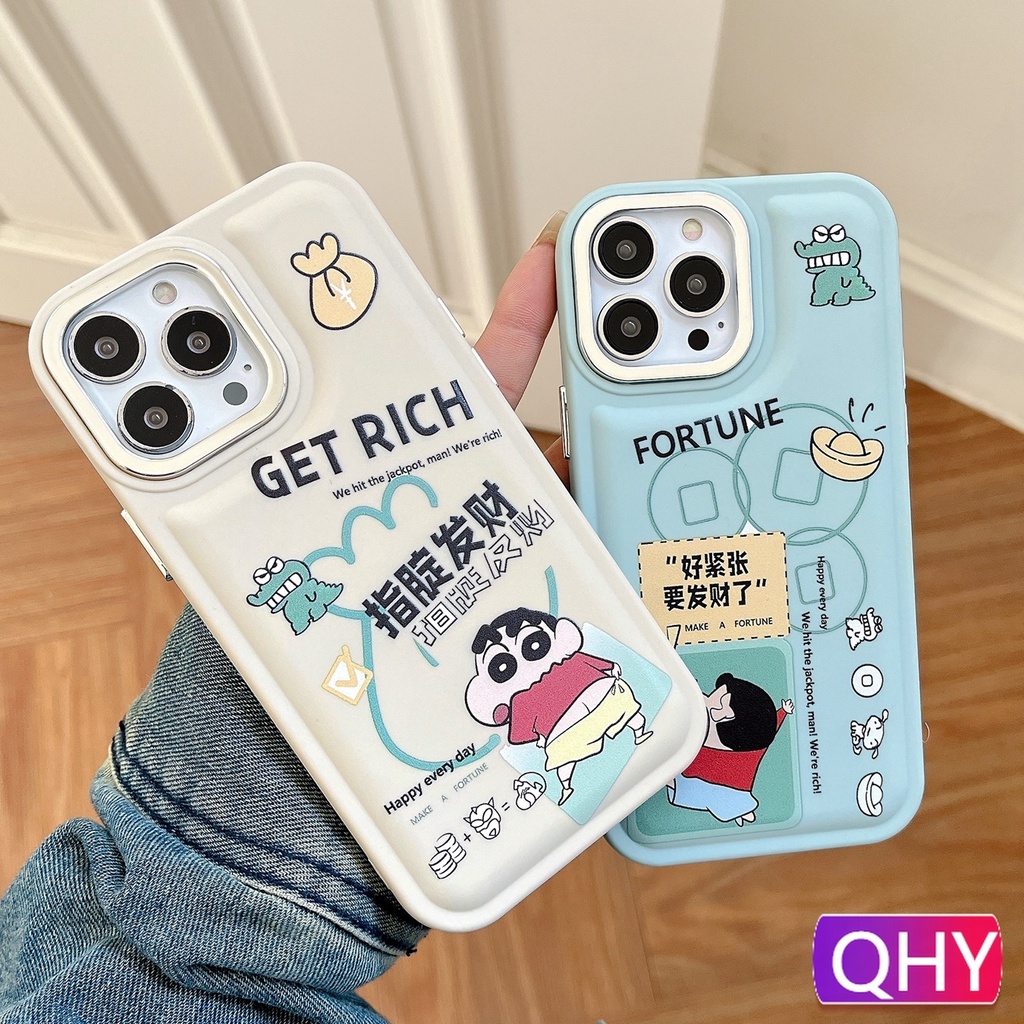 Qhy - เคสโทรศัพท์มือถือ แบบหนา ลายการ์ตูนไดโนเสาร์ สีฟ้า สีเงิน สําหรับ iphone 15 14 7 8 plus xs XR 11 12 13 pro max