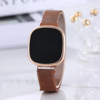 นาฬิกาสัมผัส LED Unisex, สายมิลานแม่เหล็ก, จอแสดงผลดิจิตอลสําหรับนักเรียน, ของขวัญใน Gold-Tone Silver Black Rose Gold