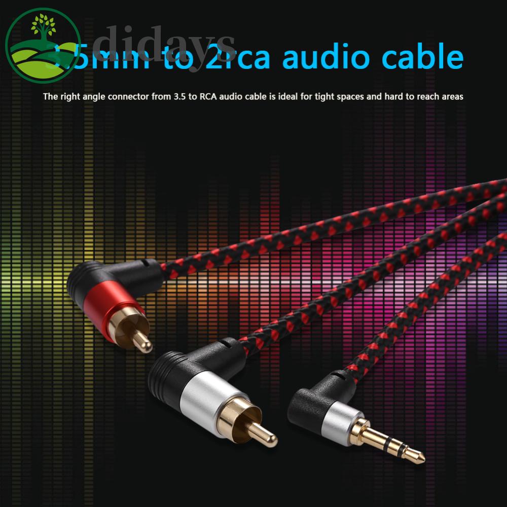 สายสัญญาณเสียง 90 องศา 3.5 มม. ตัวผู้ เป็น RCA ตัวผู้ ประหยัดพื้นที่ อุปกรณ์เสริม