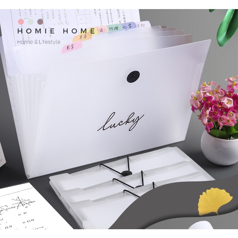 HH-873 แฟ้มเอกสาร แฟ้ม5ช่อง แฟ้มพลาสติก ขนาด A4 สีขาวขุ่น มียางรัด พร้อมส่ง