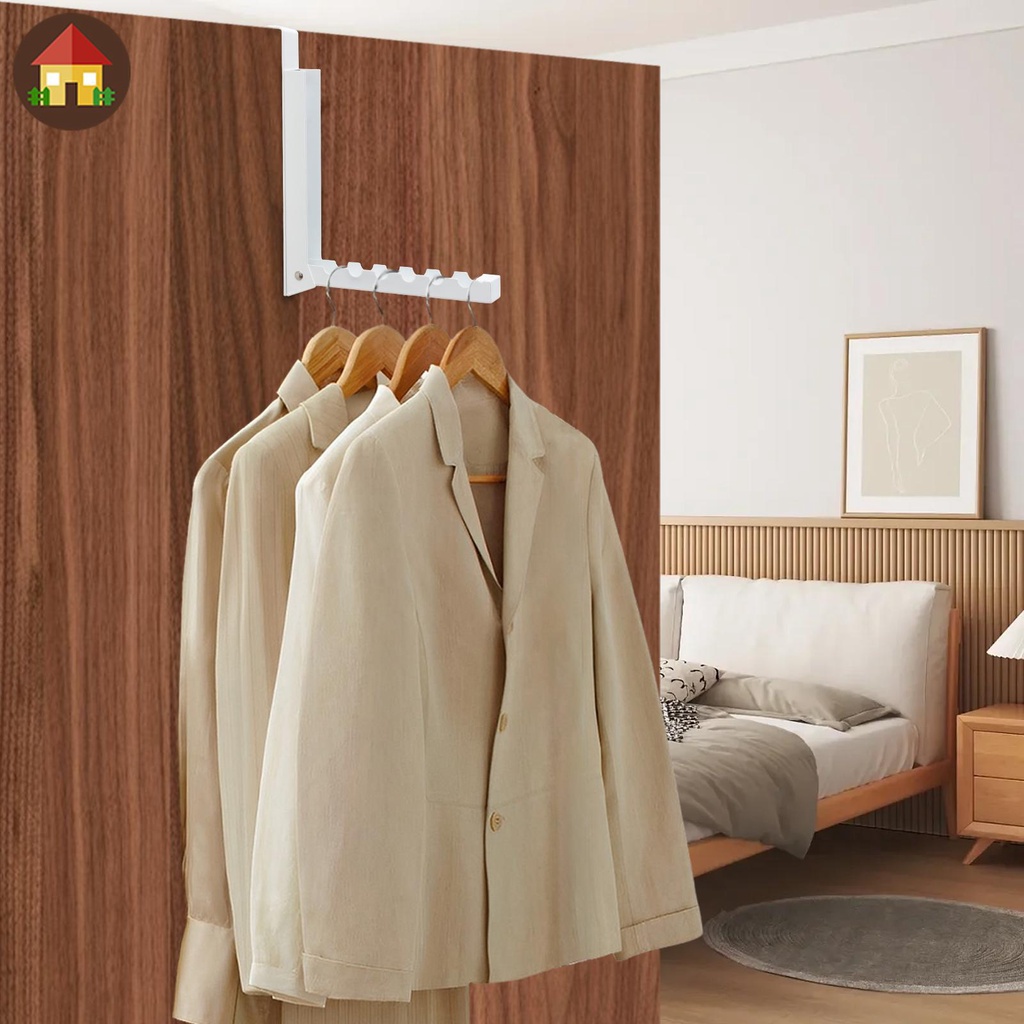 ราวแขวนหลังประตู ไม้แขวนเสื้อ พับได้ 6 ช่อง ราวตากผ้า เหนือประตู พร้อม ราวตากผ้า ตะขอแขวนผ้าขนหนู แบบพกพา - รูปที่ 5