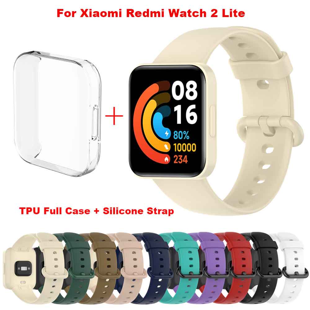 สายนาฬิกาข้อมือซิลิโคน พร้อมเคสป้องกัน สําหรับ Redmi Watch 2 Lite SmartWatch Band Bracelet For Xiaom