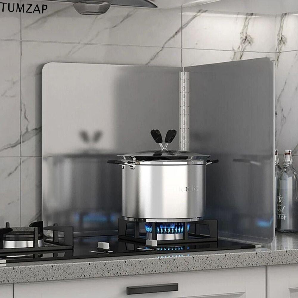 Tumzap การ์ดสาดน้ําน้ํามัน, สแตนเลสพับป้องกันสาดน้ําโล่, อุปกรณ์ครัวเงิน 2 แผ่นกันลมสาดหลักฐานแผ่นกั้นเตาแก๊ส