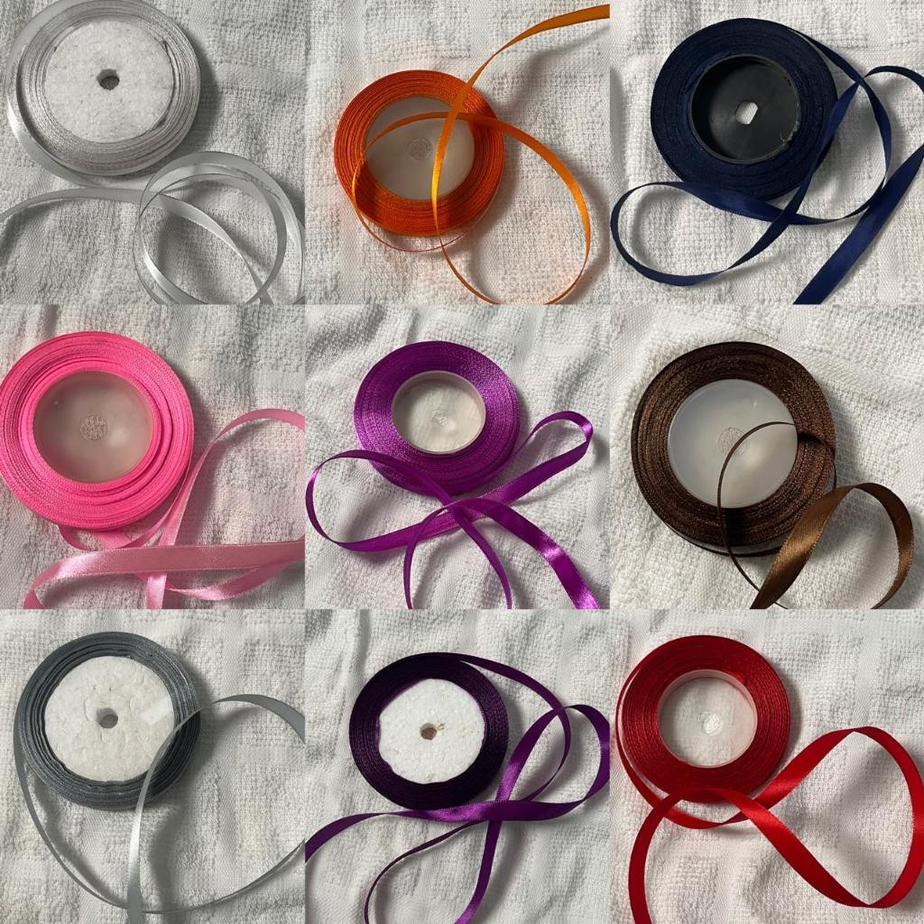 1 CM 3/8 INCH SATIN RIBBON PER ROLL 20 YARDS VARIOUS COLORS