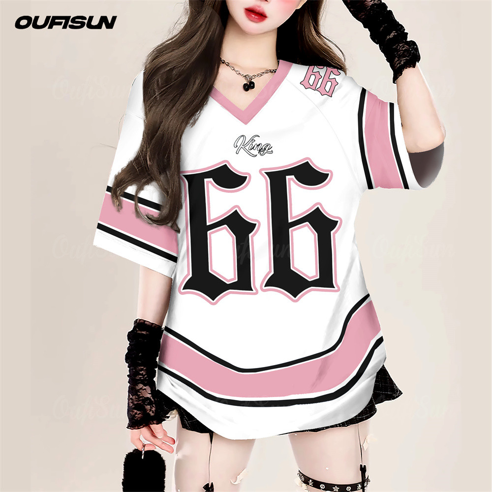 2025 สไตล์เกาหลี Unisex NO.66 ฟุตบอลเสื้อยืดเสือดาวพิมพ์กีฬา Jersey Oversize หลวมแขนสั้นเสื้อยืด Streetwear สําหรับสาวร้อนแนวโน้ม 2568 - รูปที่ 2