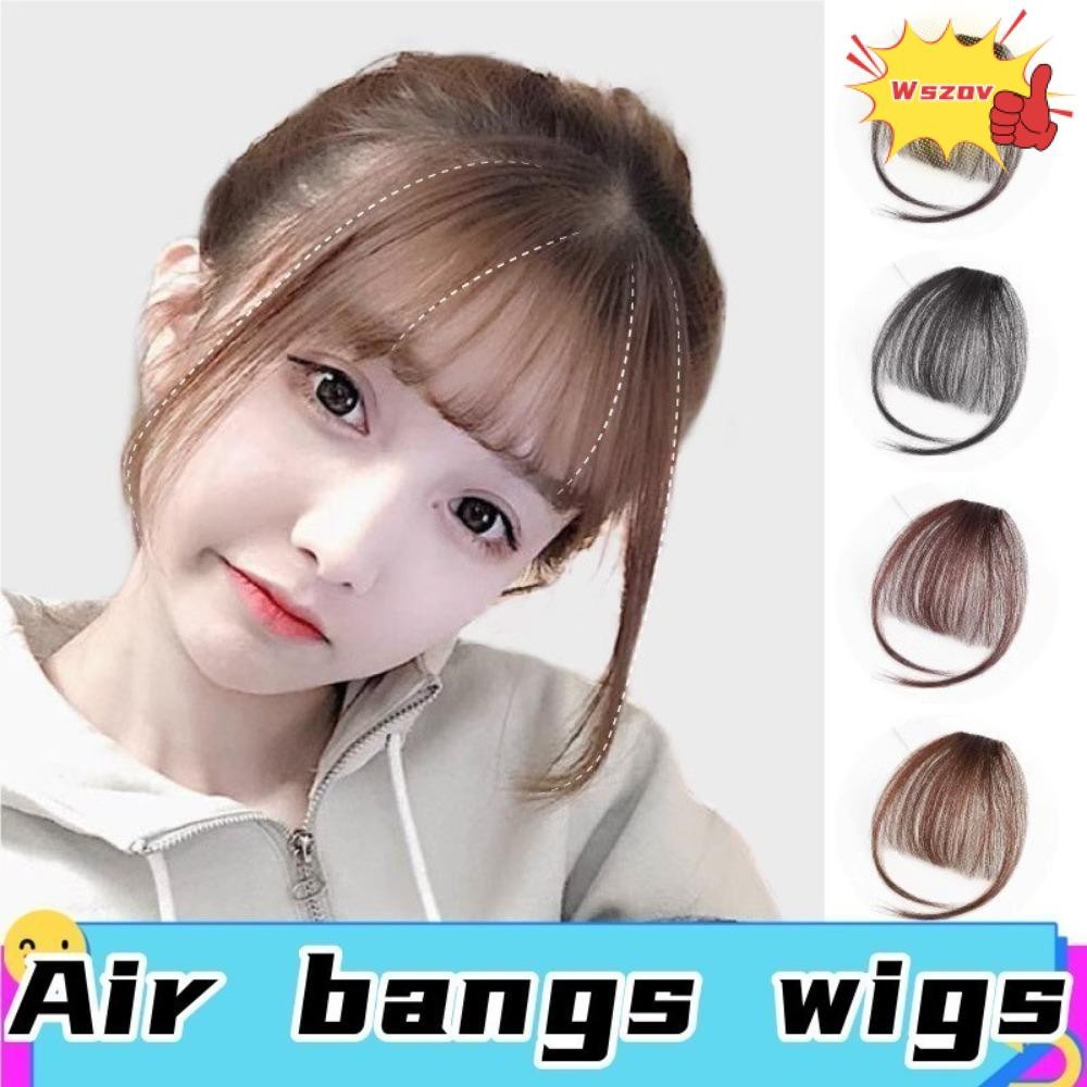 Wszov Air Bangs Hairpiece,สีดําสีน้ําตาลสังเคราะห์ Mini Fake Bangs,สําหรับสาวผู้หญิง Hairpiece Exten