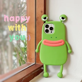 ซิลิโคนเหลวซุปเปอร์เคสป้องกันพร้อมกบปากไส้กรอกสีเขียวเข้ากันได้กับ iPhone 17 16 15 14 11 13 12 Pro Max 6 7 8 plus XR XS Max Zhao เคสป้องกันเดียวกัน