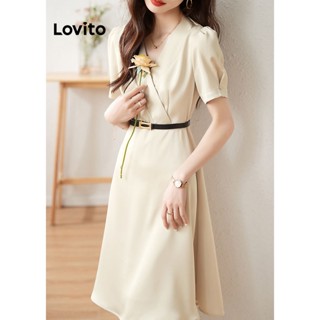 Lovito ชุดเดรส แบบเรียบ สง่างาม สําหรับผู้หญิง LNE21176 (สีกากีอ่อน)