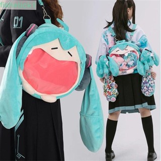 Fishstick1 Hatsune Miku กระเป๋าเป้สะพายหลัง ผ้ากํามะหยี่ขนนิ่ม รูปหน้ายิ้ม ความจุขนาดใหญ่ แบบพกพา สําหรับผู้หญิง