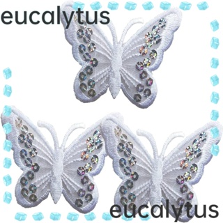 Eucalytus1 แผ่นผ้าโพลีเอสเตอร์ ปักลายผีเสื้อ สีขาวสว่าง 2.95x 2.16 นิ้ว สําหรับตกแต่งเสื้อผ้า 15 ชิ้น