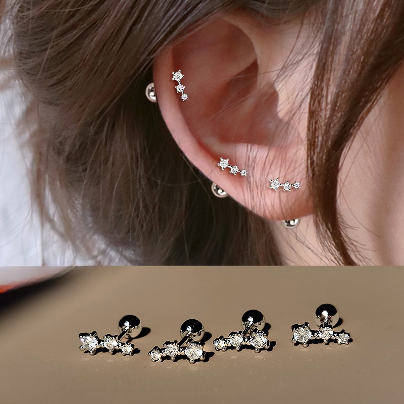 Silver Zircon Helix ต ่ างหูชุด Minimalist ต ่ างหูต ่ างหูสําหรับผู ้ หญิง Hypoallergenic ต ่ างหูสําหรับอุปกรณ ์ เสริมเด ็ กเครื ่ องประดับ