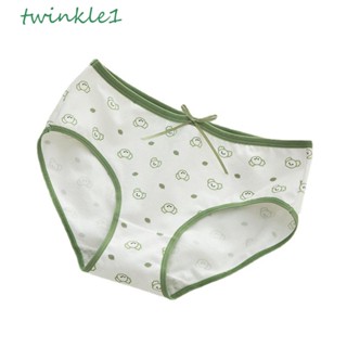 Twinkle1 กางเกงชั้นใน ผ้าฝ้ายนิ่ม เอวกลาง ยืดหยุ่น พิมพ์ลาย สีเขียว สําหรับผู้หญิง