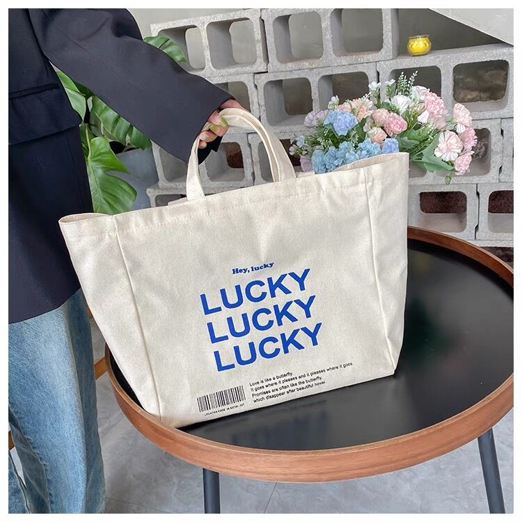 🔥[พร้อมส่งจากไทย] Canvas Bag กระเป๋าสะพายข้าง กระเป๋าผ้าสวยๆ Tote bag