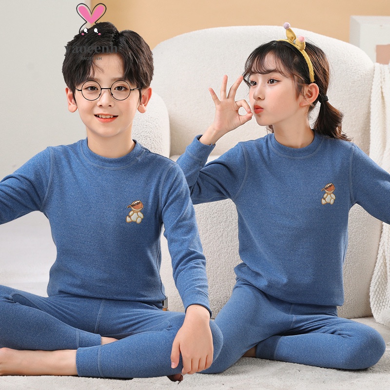 【YAOEENH】ชุดกางเกงชั้นใน คอกลม สองด้าน ขนาดกลาง ขนาดใหญ่ 110-180 ซม. สีพื้น แฟชั่นฤดูใบไม้ร่วง และฤดูหนาว สําหรับเด็กผู้ชาย และเด็กผู้หญิง