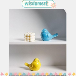 Wisdomest รูปปั้นนกเซรามิค พอร์ซเลน สีเหลือง ฟ้า 5.1*3.1 นิ้ว สไตล์โมเดิร์น สําหรับตกแต่งบ้าน ออฟฟิศ 2 ชิ้น