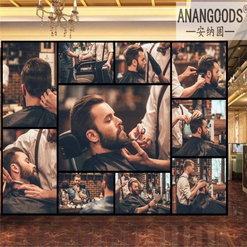 Custom ตัดผมและ Beard Grooming รูปภาพ Collage 3d วอลล์เปเปอร์ภาพจิตรกรรมฝาผนังสําหรับร้านตัดผม Man ร้านทําผมผนังกระดาษตกแต่งบ้านสติกเกอร์