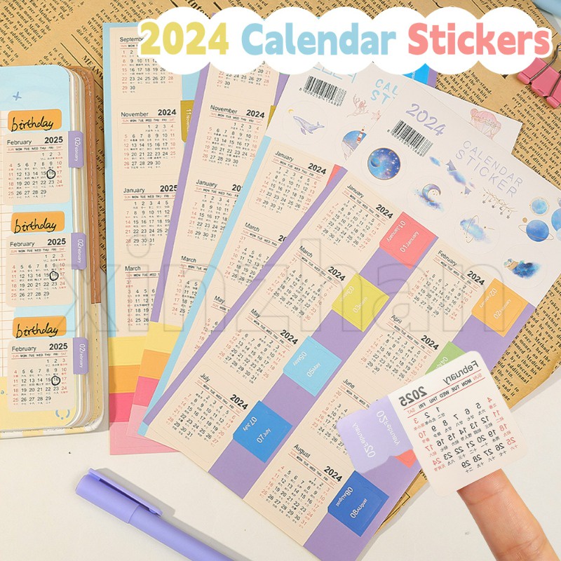 สติกเกอร์ปฏิทิน 2024 2025 สําหรับติดตกแต่งสมุดโน้ต แพลนเนอร์ ปี 2025