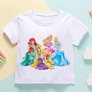 เสื้อยืด พิมพ์ลายการ์ตูนเจ้าหญิง Rapunzel Snow White แฟชั่นฤดูร้อน สําหรับเด็กผู้หญิง 2022