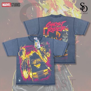 SO.BEST เสื้อยืด Ghost Rider Rare Special Cotton กลับตะเข็บ ลิขสิทธิ์แท้มาร์เวล / ผ้าสีเทาเฟด สกรีนหน้า-หลัง