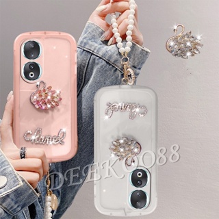 ใหม่ เคสโทรศัพท์มือถือนิ่ม ลายหงส์ 3D พร้อมสายคล้องมือ ประดับมุกน่ารัก สําหรับ Honor 90 Lite Pro 5G Honor90 90Lite Honor90Lite 2023