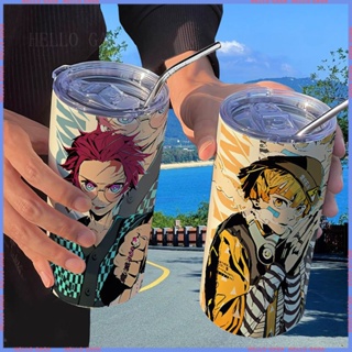 🥤Animation Peripheral Limited Water Cup🥤กระติกน้ําร้อน ลายการ์ตูนอนิเมะ Demon Slayer พร้อมหลอดดูด แบบพกพา คุณภาพสูง สําหรับนักเรียน