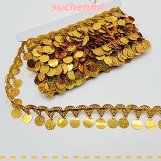 Suchenhd ขอบพู่ ผ้าโพลีเอสเตอร์ สีทอง สําหรับเย็บผ้า DIY