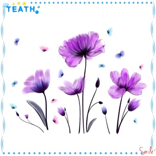 Teath สติกเกอร์พีวีซี ลายดอกไม้ สีม่วง ขนาดใหญ่ ลอกออกได้ สําหรับติดตกแต่งผนังห้องนอนเด็ก