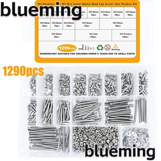 Blueming2 สกรูเมตริก สเตนเลส 304 หัวหกเหลี่ยม 4 มม.-40 มม. พร้อมประแจหกเหลี่ยม M3 1290 ชิ้น|สกรูซ่อมเฟอร์นิเจอร์