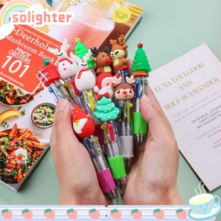 Solighter ปากกาลูกลื่น พลาสติก ลายคริสต์มาส ซานตาคลอส กวางเอลก์ ขนาดเล็ก 4 สี 3 ชิ้น