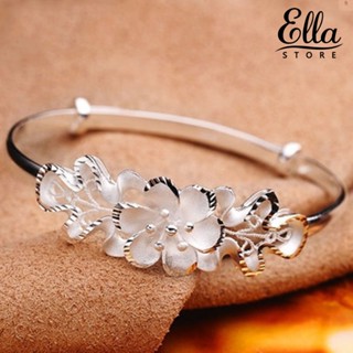 Ellastore123 กําไลข้อมือ ชุบเงิน ลายดอกไม้ ปรับได้ เครื่องประดับแฟชั่น สําหรับผู้หญิง